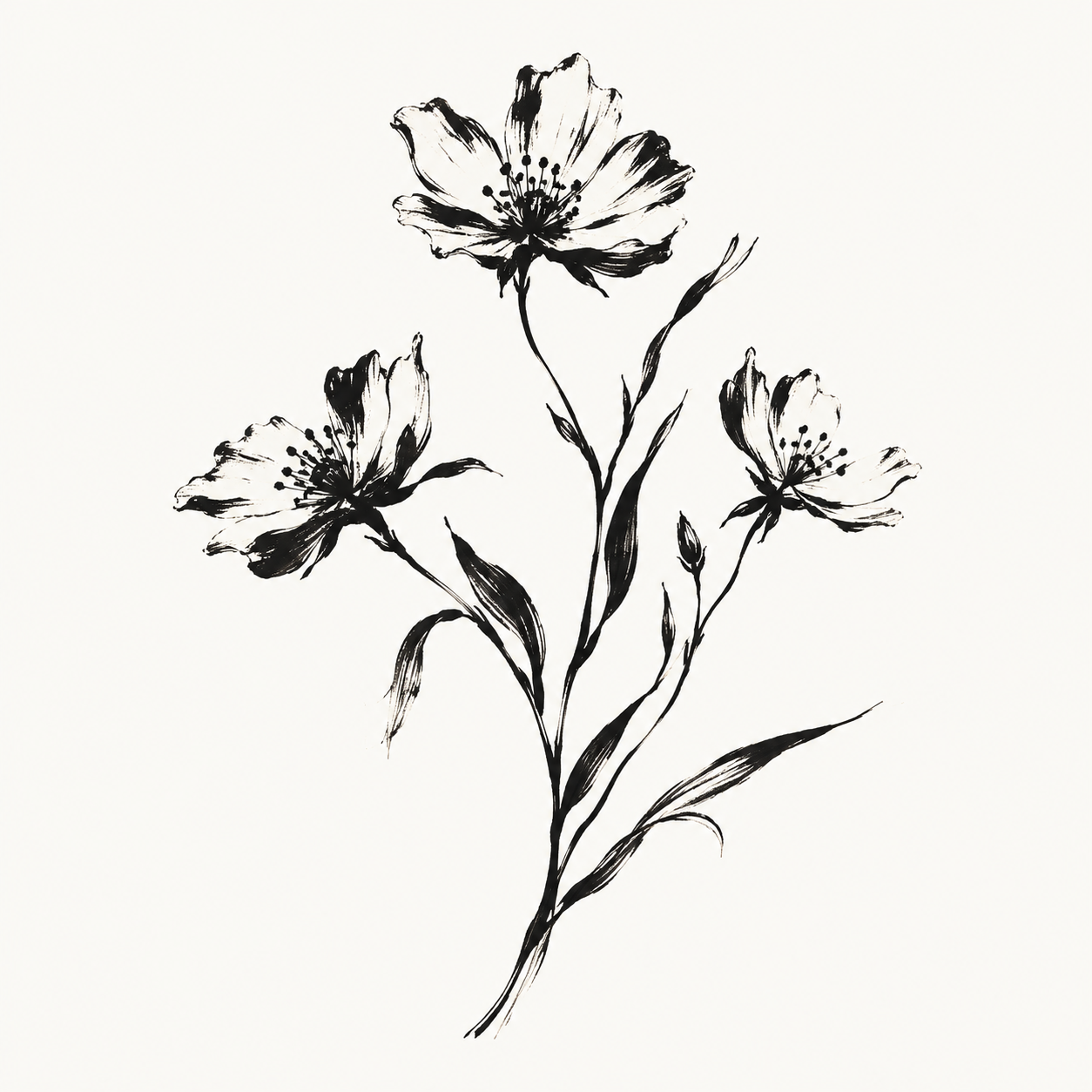 墨线野花插画